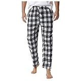 CHUXI 2021 Herren Schlafanzughose Classic Fit Freizeit Lose Baumwolle Plaid Pants Leichte Mid-Waist Schlaf Lounge Hose, #6schwarz, 31-35