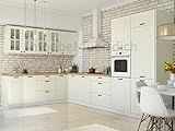 Möbel für Dich Landhaus Küchenzeile Eckküche LORA L-Form 235x365 cm, 11-teilig in Weiß, Beige oder Grau (weiß)