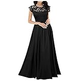 YUYIDIANP Damen Kleid Elegantes Spitzenkleid Bodenlange Maxikleider Vintage Rundhalsausschnitt Einfarbig Feiertagshochzeitskleid Cocktailpartyk