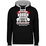 Bruder und Onkel Geschenk - Stolzer Bruder - rot - XL - Schwarz/Grau meliert - Geschenk - JH003 - Hoodie zweifarbig und Kapuzenpullover für Herren und D