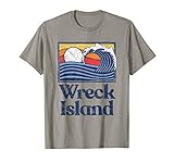 Wreck Island Retro Surfer Vintage Beach & Wave Graphic T-S