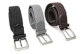 Matec 3 Stück Stretchgürtel mit 120 cm Gesamtlänge und 3,5 cm breit elastische geflochtene dehnbare 1 x Schwarz 1 x Grau und 1 x B