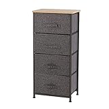 Meerveil Kommode, Kommode mit 4 Schubladen, Schmal Schrank, Stoff Schubladenschrank, Kleideraufbewahrung, Aufbewahrung Schrank, 45x30x95cm, Stabiler Metallrahmen, G