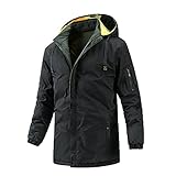 Wendejacke Herren Herbst Winter Mittlere Länge Einfarbig Abnehmbarer Hut Herren Winterjacke Urban Slim Fit Mode Casual Wandern Verdickung Warm Männer Kältejacke D-Black 3XL