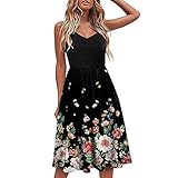 Zilosconcy Sommerkleid Damen Lang Boho Mischfarbe Drucken Tank Kleid Partykleid Frauen Casual Lange Partykleider Ärmellos Kleid Mit Schulterfreien Schultern Kleider Strandkleider Für D