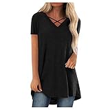 Tunika Damen Blumen Tops Langarm Rundhals Kurzarm-Sweatshirt Henley Lose Einfarbig Beiläufig Knopfleiste Plissiert Tops Bluse T Shirt Oberteil Asymmetrischer Große Größ