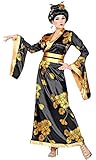 Das Kostümland Geisha Japanerin Kostüm für Damen - Kimono Schwarz Gold Gr. S