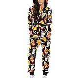 TRIGLICOLEUM Weihnachts Schlafanzug Damen Gestreiftes Pyjama Set 3D Druck Babypuppen Negligés Weihnachten Bodysuit Overall Nachtwäsche mit Reißverschluss Herbst Winter Warmes Nachthemd mit T