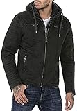 Redbridge Jacke für Herren Winterjacke Übergangsjacke mit Kapuze Gesteppt Biker-Jacke Schwarz L