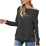 Damen Oversized Causal Loose eleganter Schlichter Strickpullover Pullover Schulterfrei Bequemer Bizarre Saum Pullover Tunika Top