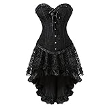 BIBOKAOKE Korsett Kleid Damen Steampunk Corsagenkleid Sexy Spitze Gothic Bustier Vintage Corsagentop mit asymmetrischer Spitzenrock Rockabilly Kleid Damen Festlich Elegant Cosplay Kostü