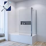 AQUABATOS® 80 x 70 x 140 cm Eck Duschtrennwand Badewannenaufsatz mit Seitenwand Duschabtrennung mit Seitenteil für Badewanne 5 mm ESG Einscheiben Sicherheitsglas mit Nanobeschichtung