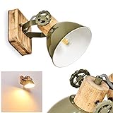 Wandleuchte Orny, verstellbare Wandlampe aus Metall/Holz in Grün/Weiß/Braun, 1-flammig, 1 x E27-Fassung max. 60 Watt, Wandspot im Retro/Vintage Design, für LED Leuchtmittel geeig