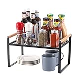 KES Gewürzregal Stehend Küchenregal Arbeitsplatte Schwarz Gewürzständer Gewürz Organizer mit Holzgriff Gewürzhalter Küchenablage Multifunktionale Regal 35CM, KSR511S35-B