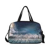 Sport-Sporttasche Scary Horror Hintergrund Leere Holzdeck Reisetaschen Reisetasche Yoga-Matte Taschen Workout Fitness Handtasche Übernacht Umhängetasche für den Außenb