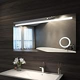 Bad Spiegel mit LED Beleuchtung 120 x 60 cm Badspiegel Badezimmerspiegel mit Sensor-Schalter, Schminkspiegel und Digital Uhr [Energieklasse A+] P44 - kaltwei?