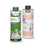 AniForte Barf-Öl Set 2 mit je 500ml Leinöl und Lachsöl für Hunde & Katzen– Naturprodukt, Ohne Zusätze, 100% rein, Barf Zusatz, Barf Öl Omega 3 & 6 Fettsäuren, Recyclebare Verpackung ohne B