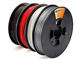 BASICFIL PLA (3D Drucker Filament) - COMBIPACK - 1.75mm, 4 x 500g, Schwarz/Weiß/Silber/R