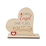 Funnli Muttertagsgeschenk Geburtstagsgeschenk für Mama, Handgemacht Herz Holzschild Mit Spruch, Dekoschild Wohnung Holzdeko 14 * 14CM, Geschenke Für Mama (Einen Engel ohne Flügel mennt Man Mama)