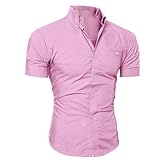 Yowablo Bluse Herren Kurzarm Hemden Prom Hochzeit Button Down O Neck Pullover T-Shirt Top (3XL,Rosa)