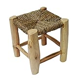 Scandi Stil Holzhocker Hocker Fußhocker mit geflochtenen Palmenblättern 20x20