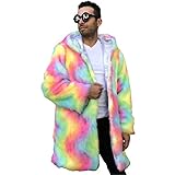 Bunte Lange Mit Kapuze Faux Pelzmantel Für Männer Und Frauen Regenbogen Farbe Mode Jacke Winter Outwear Mantel Rave Outfit Mit Hoodie Flauschige Regenbogenjacken,A,3XL