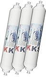 KKS-3er Pack Wasserfilter für Side by Side Kühlschrank Samsung LG AEG Haier usw Externer Kühlschrankfilter mit integriertem 1/4' Schlauchanschluss Aktivkohle F