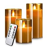 LED Flammenlose Kerzen Flackern mit Fernbedienung und Timer, 4in 5in 6in, 3er-Set, batteriebetriebene elektrische Kerzen mit beweglichen Wick Dancing Flames, echte Wachssäulenkerzen mit G