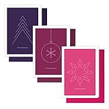 6er-Set Weihnachtskarten Grußkarten-Set „Frohe Weihnachten“ – 6 minimalistische Klappkarten im Premium-Format mit 6 farblich abgestimmten Umschlägen, 3 verschiedene Designs pop