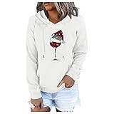 Weihnachts-Hoodies für Frauen, Damenmode, Blumendruck, modische Sweatshirts, lange Ärmel, Pullover Tops, Weiß, S