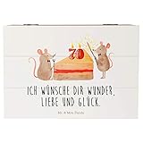 Mr. & Mrs. Panda Erinnerungskiste, Geschenkbox, 22x15cm Holzkiste 70. Geburtstag Mäuse Kuchen mit Spruch - Farbe Weiß