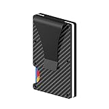 IWILCS Kreditkartenetui mit Geldklammer,Slim Wallet Kartenetui Aluminium,Kreditkartenetui aus Carbon,Kreditkartenetui Geldklammer Wallet,RFID Schutz,Platz für 15 Karten Plus Bargeld(Schwarz)