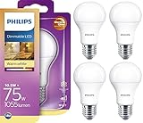 Philips LED-Leuchtmittel, E27, Edison-Schraubgewinde, GLS A60, 10,5 W, dimmbar, 1055 Lumen, entspricht 75 W Halogenlampe, Warmweiß, 4 Stück
