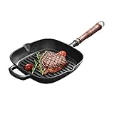 ECSWP Schwarz Saucepan - Küche Antihaft-Eisen Bratpfanne, Topf mit Streifen-Design mit Holzg