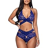 Hins Damen Sexy Dessous Set Riemchen Spitzen BH und Tanga für Babydoll Ungefüttert Bralette Nachtwäsche Erotik Reizwäsche Erotische Dessous-S
