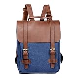 Hanpiyigdnb Laptop Rucksack, Hohe Qualität Jugend Herren PU Leder Rucksack Mode Leder Reise Rucksack Verschleißfeste Leinwand Rucksack (Color : Blue)
