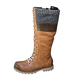 Xiand Stiefel Damen Stiefeletten Modisch Booties mit Quadratischer Absatz Einfarbig Hohe Stiefel Combat Stiefel Outdoor Biker Boots aus Leder Reißverschluss Halbhohe Stiefel Warm Winter Schneeb