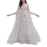 MAYOGO Weiß Cocktailkleid Elegant für Hochzeit Party Abend Damen Bodenlang edel Tüll Spitzenkleid Abschlussball Kleider Brautkleider mit Applique,Dusty O