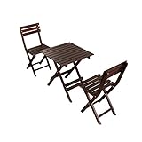 QYYYUNDING Campingtisch Holz Balkon Tisch und Stuhl Set von 3 rustikalen faltenden Kaffee-Beistelltisch mit 2 Stühlen Tragbarer Schreibtisch für Courtyard-Taverne im F