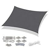 Sekey Sonnensegel Sonnenschutz Rechteckiges Polyester Windschutz Wetterschutz Wasserabweisend Imprägniert 95% UV Schutz, für Outdoor Garten mit Seilen und Befestigungs Kit, Anthrazit 2×3m mit k