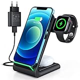 Drahtlose Ladestation, 3 in 1 Qi Ladestation Kabellose Ladegerät für iPhone 13/13 Pro/12/11/XR/XS/X/8/8P/Samsung, Induktive Ladestation für iWatch SE/7/6/5/4/3/2, Airpods 2/Pro(Adapter enthalten)