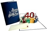 LIN-POP UP Grußkarten zum 40. Geburtstag, Geburtstagskarten Glückwunschkarten Grußkarten Geburtstag