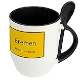 Städtetasse Bremen - Löffel-Tasse mit Motiv Ortsschild - Becher, Kaffeetasse, Kaffeebecher, Mug - Schw