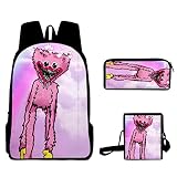 JLPCC Poppy Playtime Huggy Wuggys Rucksack, Set von 3 realistische Wurst Monster Horror Canvas Tasche w/Messenger Bag & Bleistiftkiste für Kinder und Fans Sammeln Gesche #2