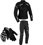 DAMEN MOTORRADKOMBI JACKE + HOSE + HANDSCHUHEN - BIKE MOTORRAD ROCKER TOURING in verschiedenen farben (XXL, Schwarz)