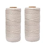 Yongbest Makramee Garn,2 Rollen Naturliches Baumwolle Garn 200 m 1 mm Baumwollgarnseil für Wandbehang Pflanzenbügel Backen DIY B