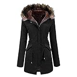 Winterjacke Damen Damen Skioverall Einteiliger Schneeanzug Winter Warm Winddicht Wasserdicht mit Kapuze & Handschuhe Skianzug Schneeoverall Damen Wintermantal Lang mit Fell Wasserdicht Schwarz S