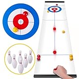 Rolimate Curling Spiel Tabletop Shuffleboard Familienspiele für Kinder und Erwachsene, Brettspiele Tischspiel mit 8 Rolllern 6 Bowling, Montessori Reisespiel Geburtstagsgeschenke für 3 4 5+ J