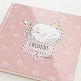 sendmoments Freundebuch Katze, Freundealbum 19x19 cm, Freundschaftsbuch Grundschulzeit, mit 48 bedruckten Seiten zum Ausfüllen, Hardcover-Buch personalisiert mit Name, Erinnerungsalbum Schule F