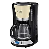 Russell Hobbs Digitale Kaffeemaschine Colours+ creme, programmierbarer Timer, 1,25l Glaskanne, bis 10 Tassen, Warmhalteplatte, Abschaltautomatik, 1100W, Filterkaffeemaschine 24033-56